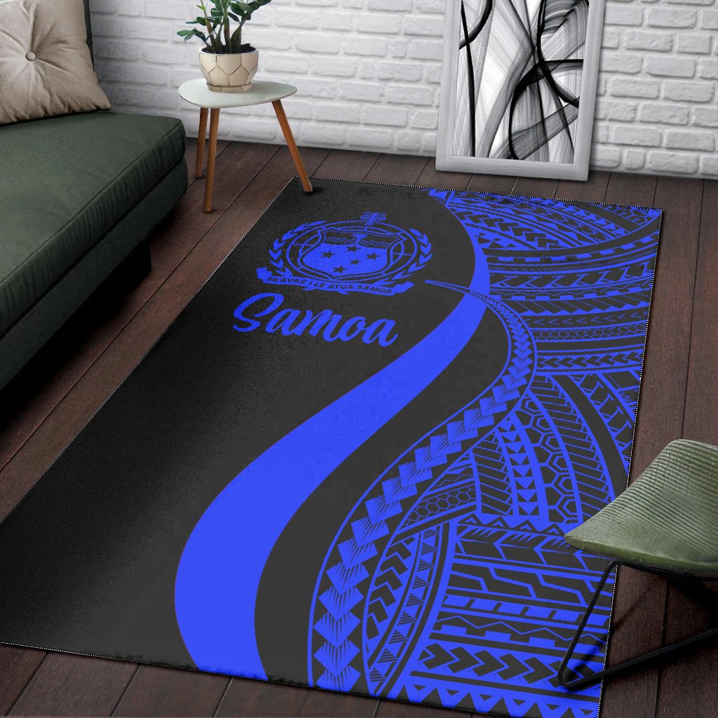 Samoa Area Rug - Blue Polynesian Tentacle Tribal Pattern