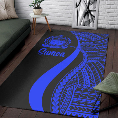 Samoa Area Rug - Blue Polynesian Tentacle Tribal Pattern