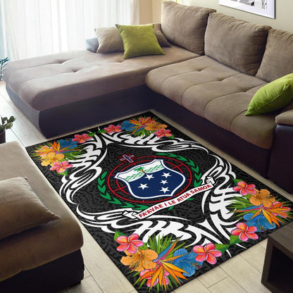 Samoa Area Rug - Coat Of Arm With Tropical Flowers