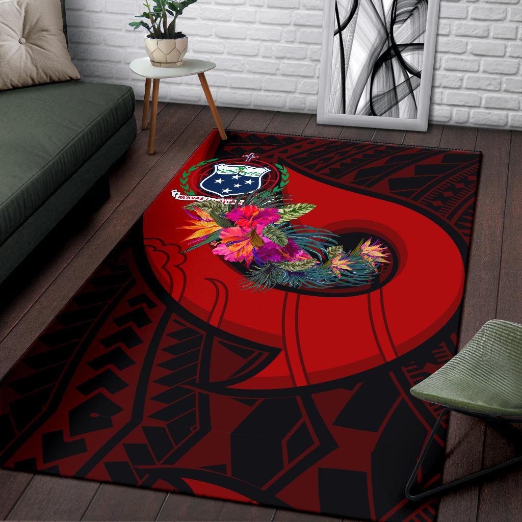 Samoa Area Rug - Polynesian Hook And Hibiscus (Red)