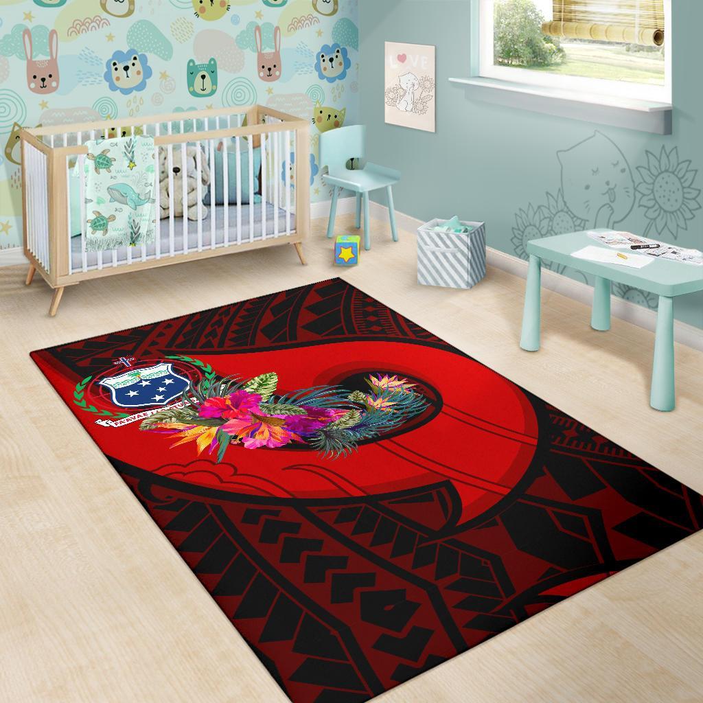 Samoa Area Rug - Polynesian Hook And Hibiscus (Red)