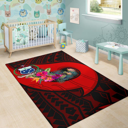Samoa Area Rug - Polynesian Hook And Hibiscus (Red)