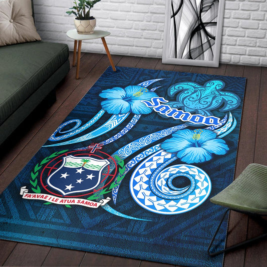 Samoa Area Rug -Turtle and Tribal Tattoo Of Polynesian