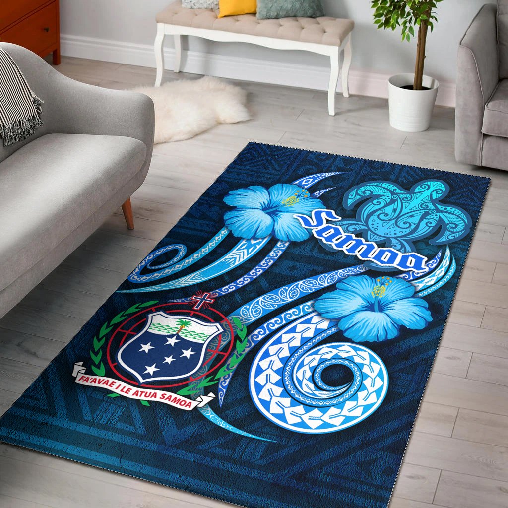 Samoa Area Rug -Turtle and Tribal Tattoo Of Polynesian