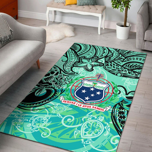 Samoa Area Rug - Vintage Floral Pattern Green Color