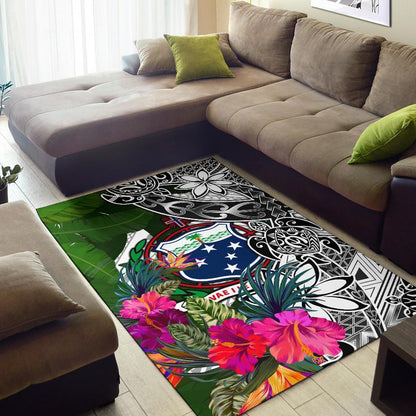 Samoa Area Rug White - Turtle Plumeria Banana Leaf