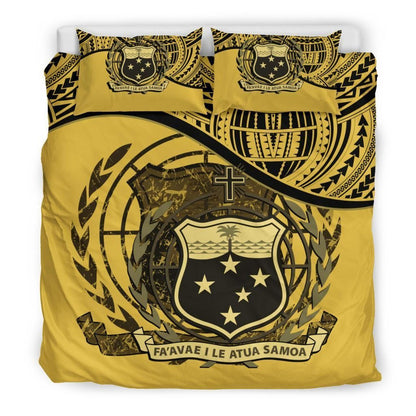 Samoa Duvet Cover Set - Special Grunge Samoa Flag Coat Of Arms Yellow