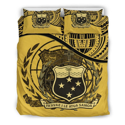 Samoa Duvet Cover Set - Special Grunge Samoa Flag Coat Of Arms Yellow