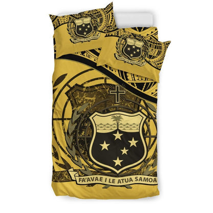 Samoa Duvet Cover Set - Special Grunge Samoa Flag Coat Of Arms Yellow