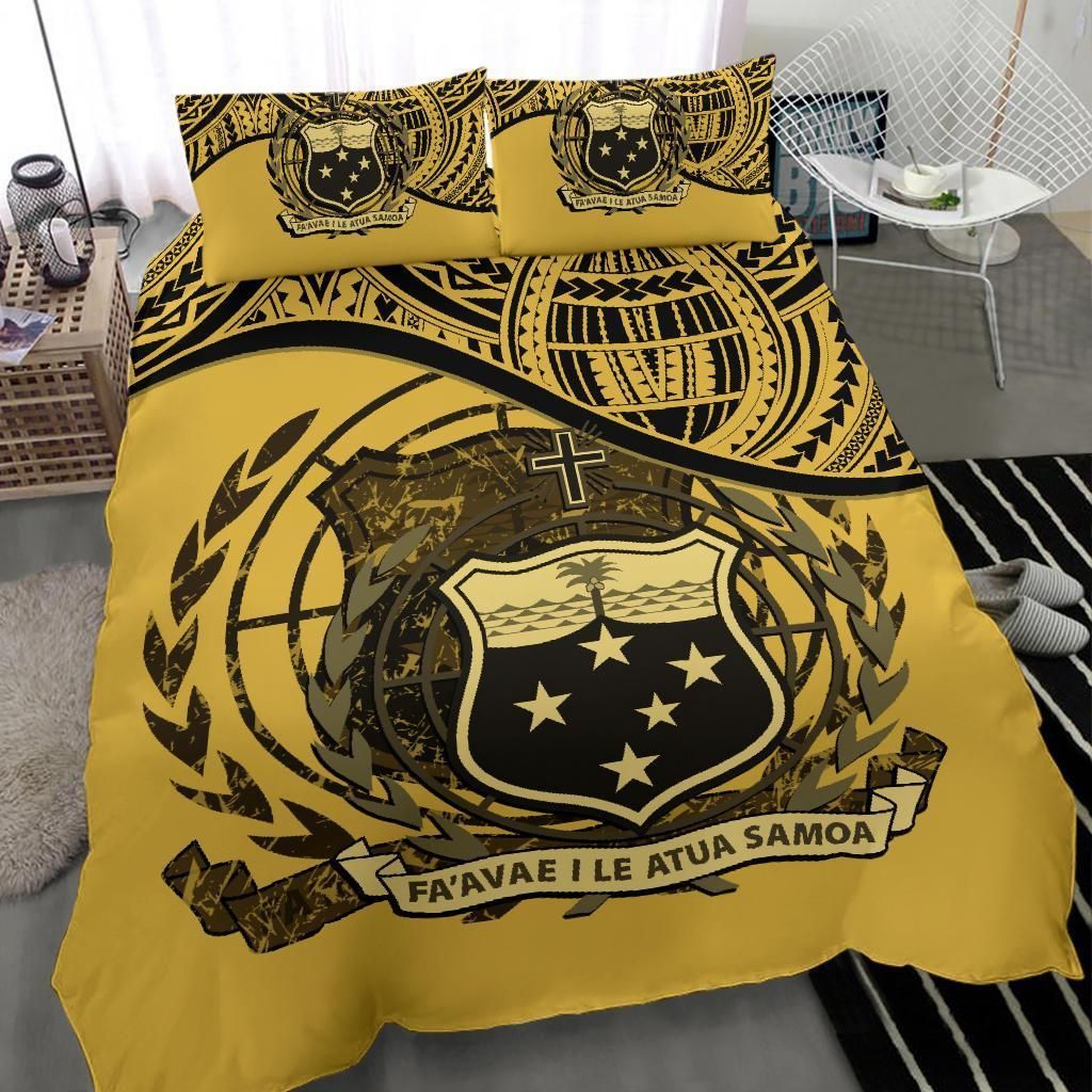 Samoa Duvet Cover Set - Special Grunge Samoa Flag Coat Of Arms Yellow