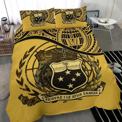Samoa Duvet Cover Set - Special Grunge Samoa Flag Coat Of Arms Yellow
