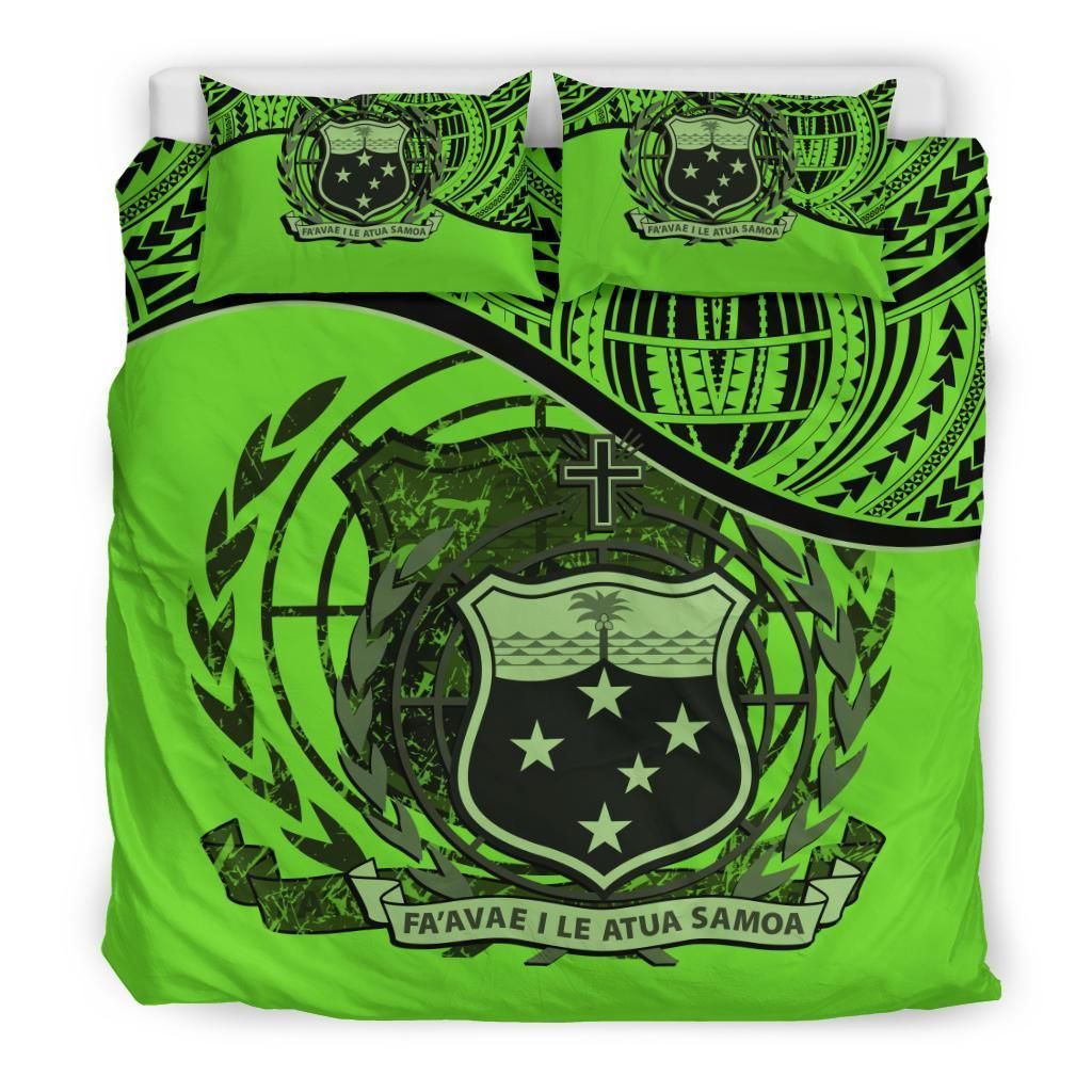 Samoa Duvet Cover Set - Special Grunge Samoa Flag Coat Of Arms Green