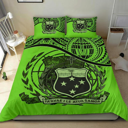 Samoa Duvet Cover Set - Special Grunge Samoa Flag Coat Of Arms Green