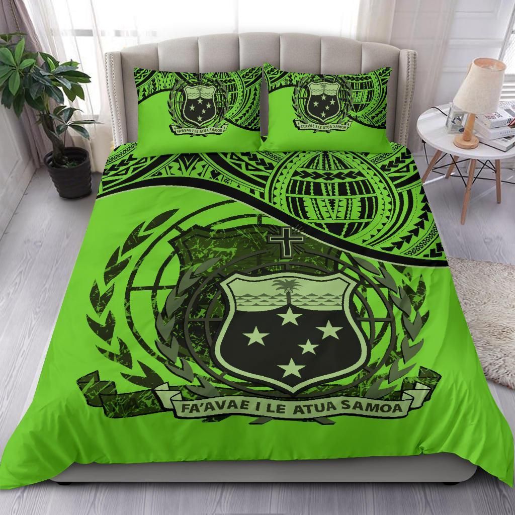 Samoa Duvet Cover Set - Special Grunge Samoa Flag Coat Of Arms Green