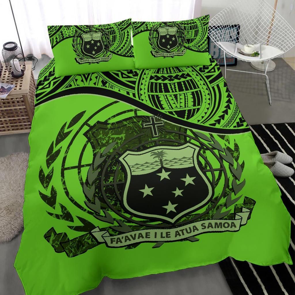 Samoa Duvet Cover Set - Special Grunge Samoa Flag Coat Of Arms Green