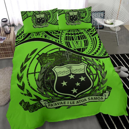 Samoa Duvet Cover Set - Special Grunge Samoa Flag Coat Of Arms Green