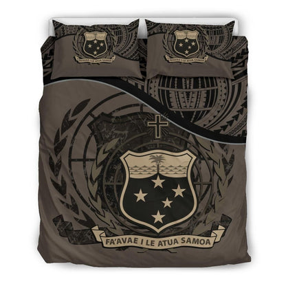 Samoa Duvet Cover Set - Special Grunge Samoa Flag Coat Of Arms Brown