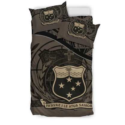 Samoa Duvet Cover Set - Special Grunge Samoa Flag Coat Of Arms Brown