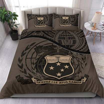 Samoa Duvet Cover Set - Special Grunge Samoa Flag Coat Of Arms Brown