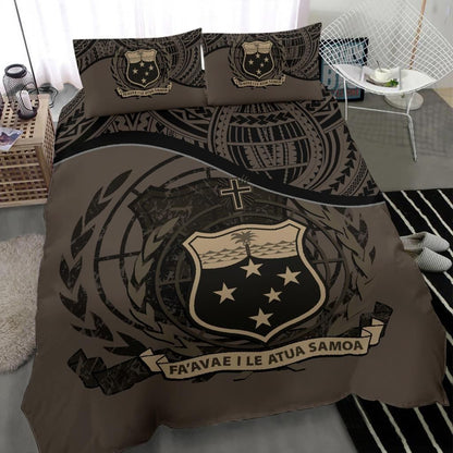 Samoa Duvet Cover Set - Special Grunge Samoa Flag Coat Of Arms Brown