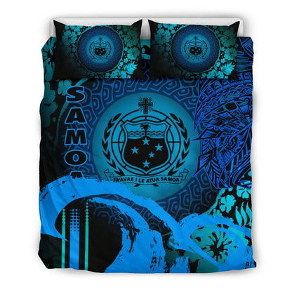 Samoa Duvet Cover Set - Hibiscus And Wave Light Blue