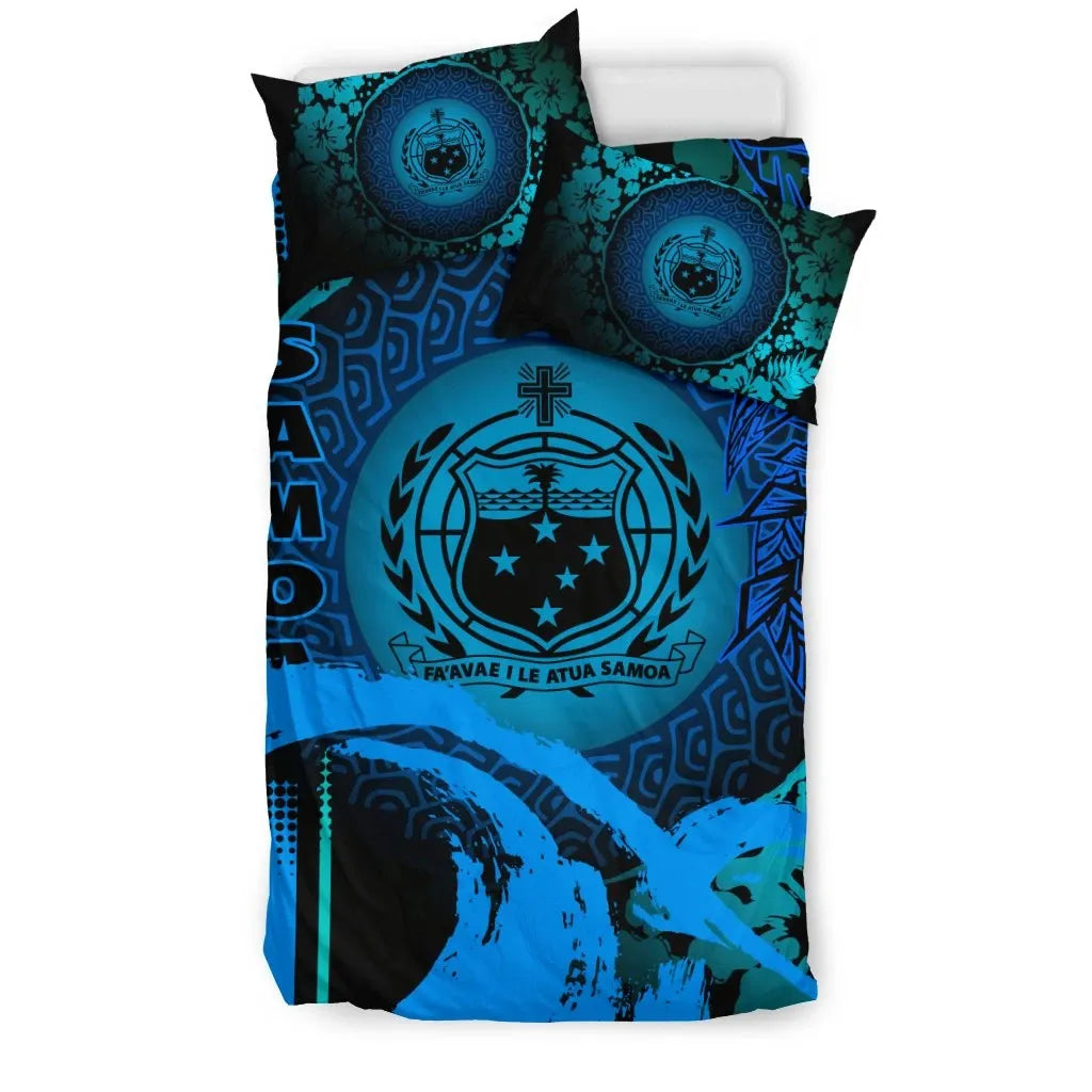 Samoa Duvet Cover Set - Hibiscus And Wave Light Blue