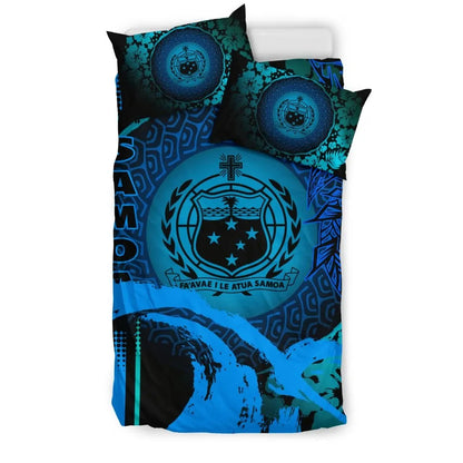 Samoa Duvet Cover Set - Hibiscus And Wave Light Blue