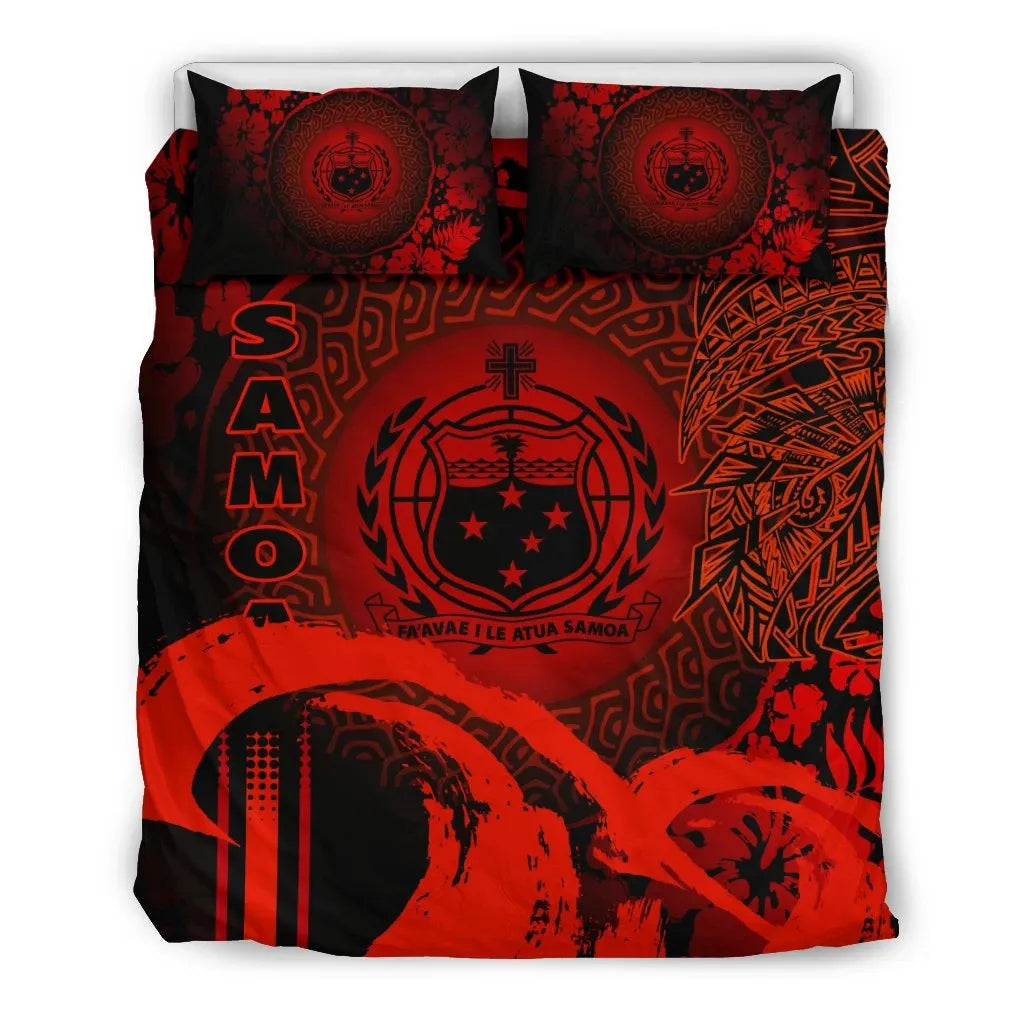 Samoa Duvet Cover Set - Hibiscus And Wave Red
