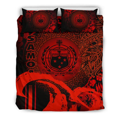 Samoa Duvet Cover Set - Hibiscus And Wave Red