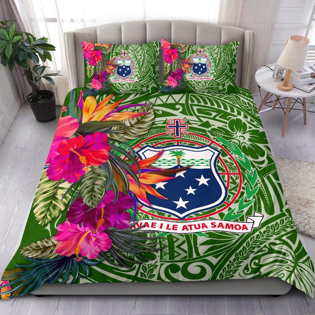 Samoa Bedding Set - Hibiscus Polynesian Pattern Green Version