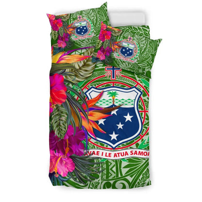 Samoa Bedding Set - Hibiscus Polynesian Pattern Green Version
