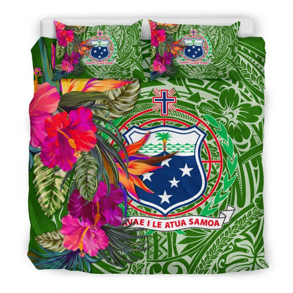 Samoa Bedding Set - Hibiscus Polynesian Pattern Green Version