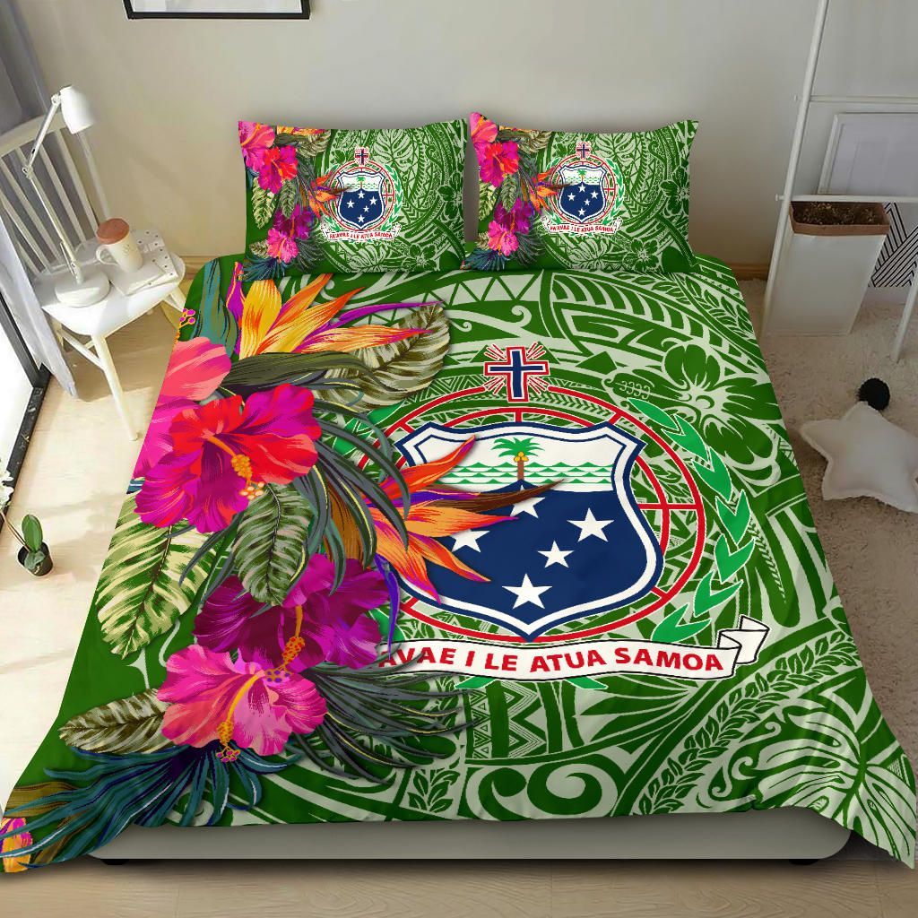 Samoa Bedding Set - Hibiscus Polynesian Pattern Green Version
