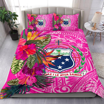 Samoa Bedding Set - Hibiscus Polynesian Pattern Pink Version