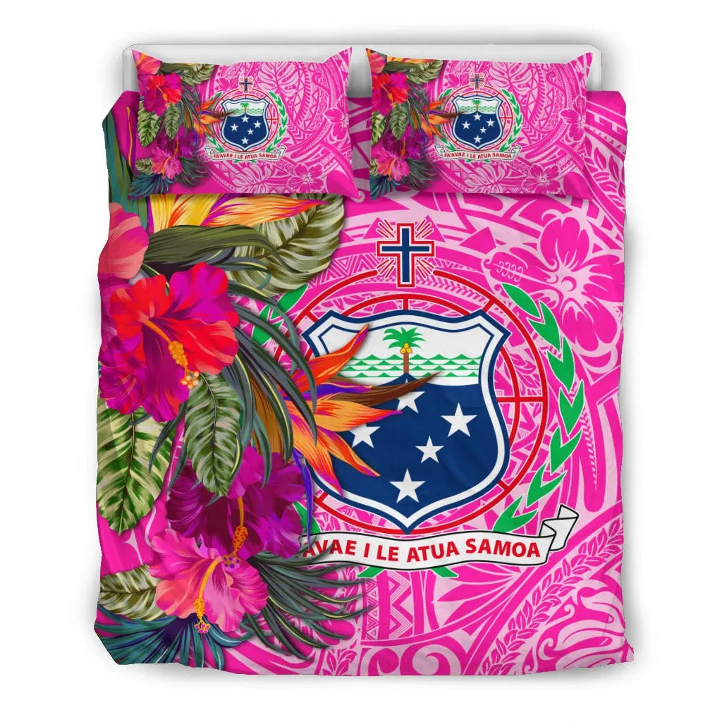 Samoa Bedding Set - Hibiscus Polynesian Pattern Pink Version