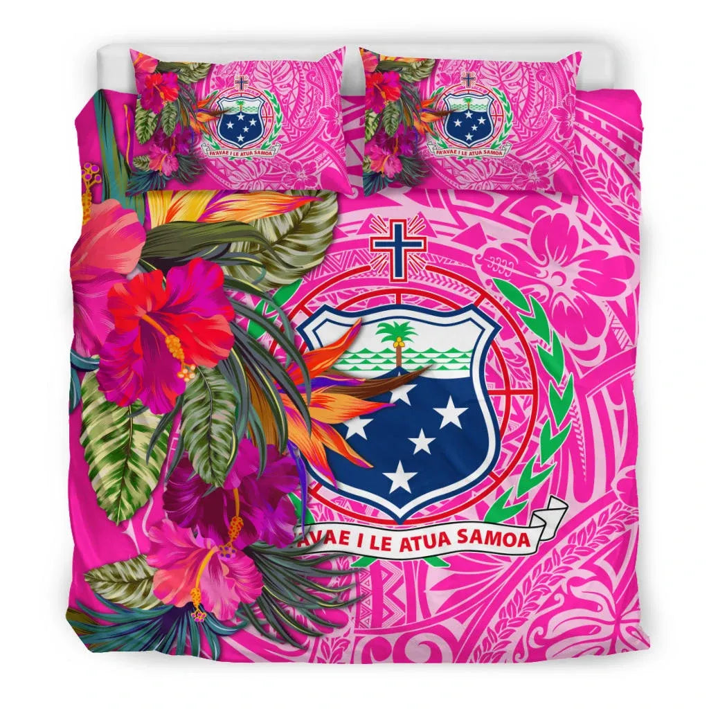 Samoa Bedding Set - Hibiscus Polynesian Pattern Pink Version
