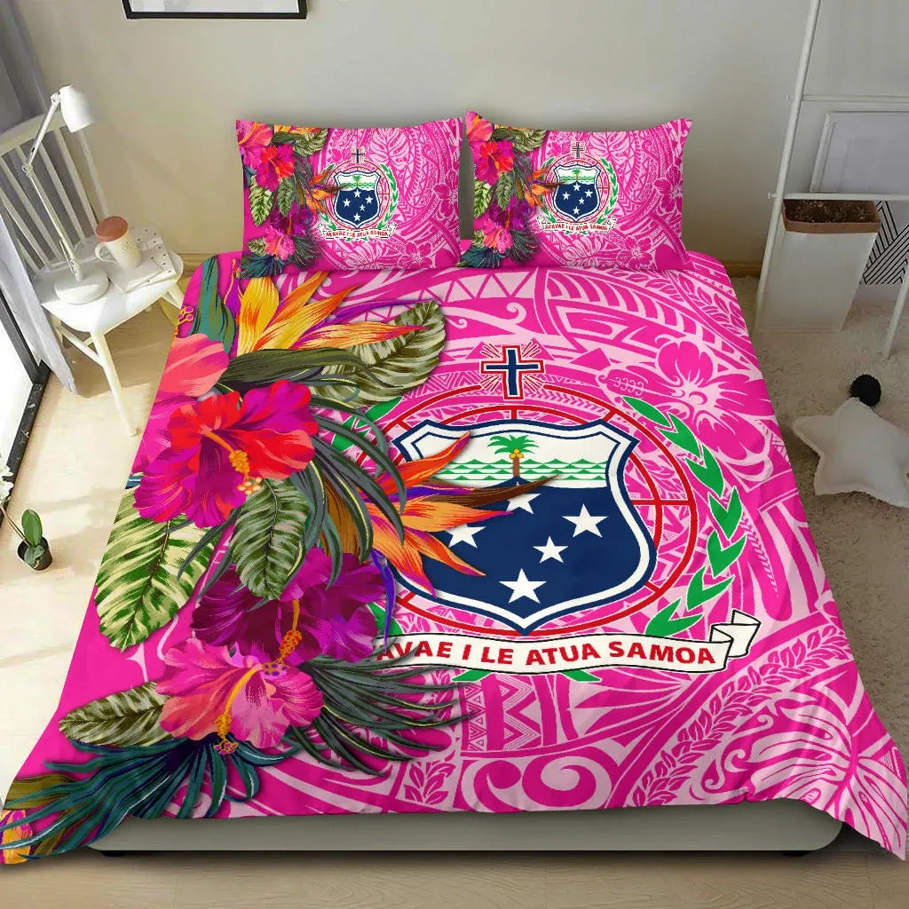Samoa Bedding Set - Hibiscus Polynesian Pattern Pink Version
