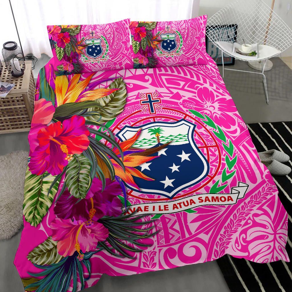 Samoa Bedding Set - Hibiscus Polynesian Pattern Pink Version