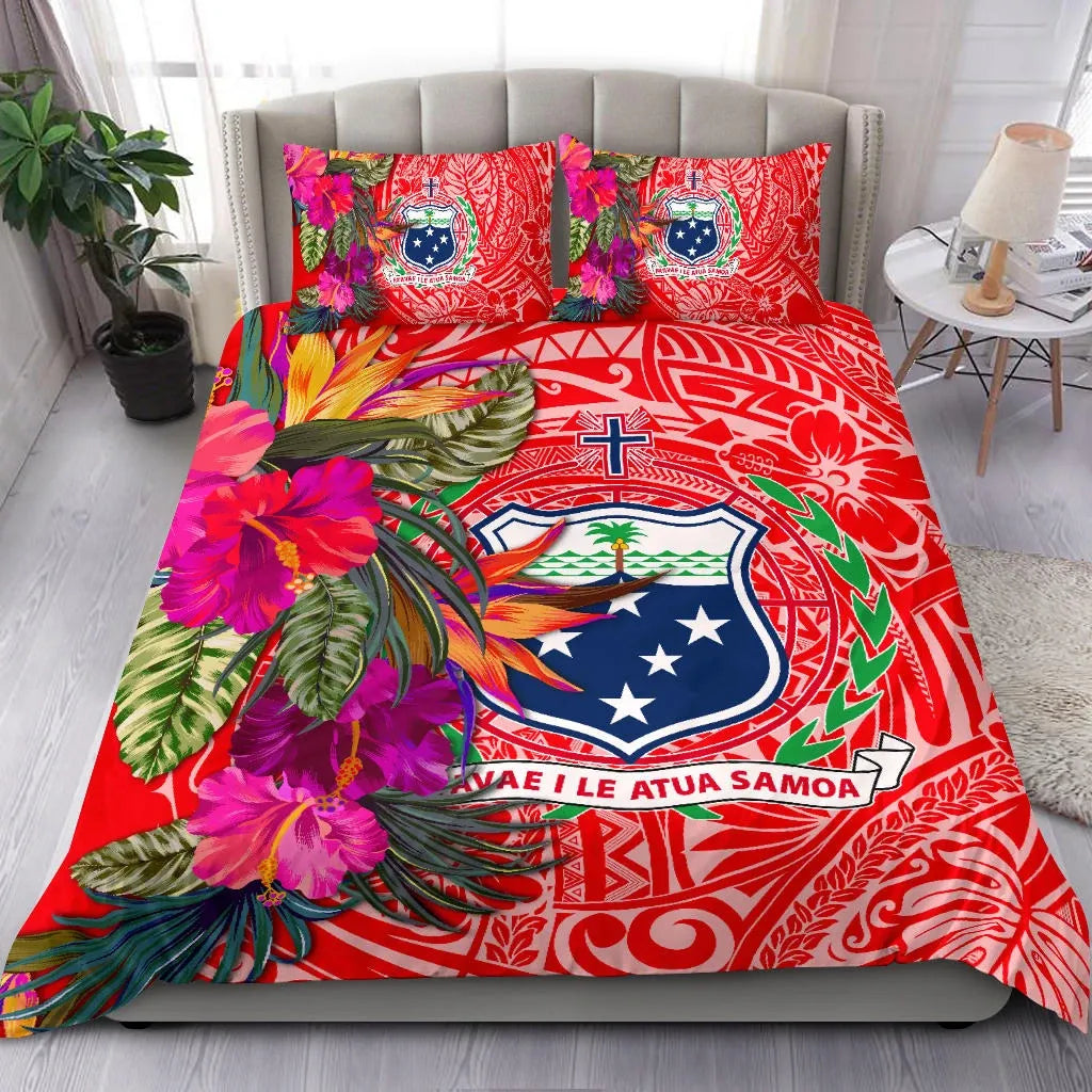 Samoa Bedding Set - Hibiscus Polynesian Pattern Red Version