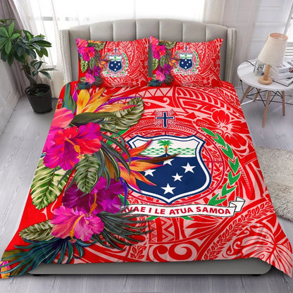 Samoa Bedding Set - Hibiscus Polynesian Pattern Red Version