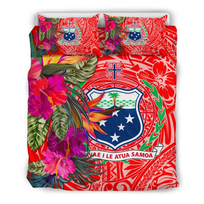 Samoa Bedding Set - Hibiscus Polynesian Pattern Red Version