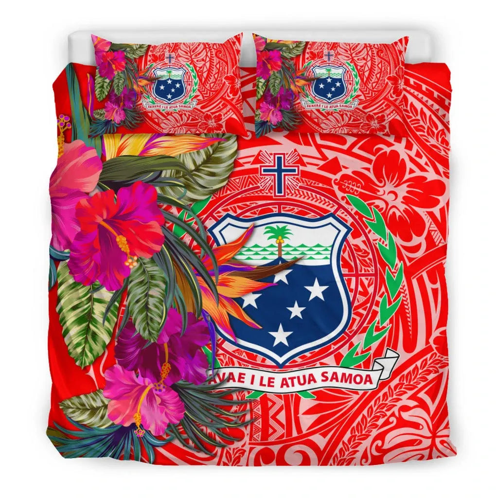 Samoa Bedding Set - Hibiscus Polynesian Pattern Red Version