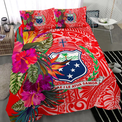 Samoa Bedding Set - Hibiscus Polynesian Pattern Red Version
