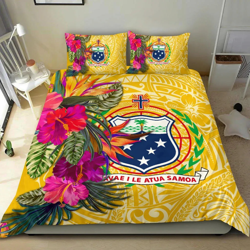 Samoa Bedding Set - Hibiscus Polynesian Pattern Yellow Version