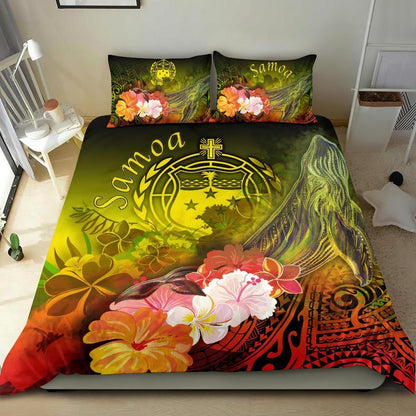 Samoa Bedding Set- Humpback Whale With Tropical Flowers (Yellow)