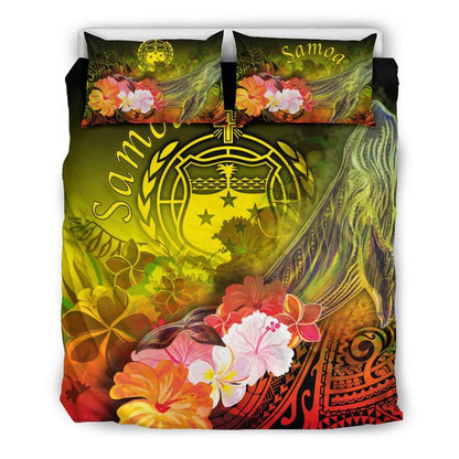 Samoa Bedding Set- Humpback Whale With Tropical Flowers (Yellow)