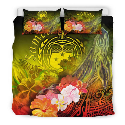Samoa Bedding Set- Humpback Whale With Tropical Flowers (Yellow)