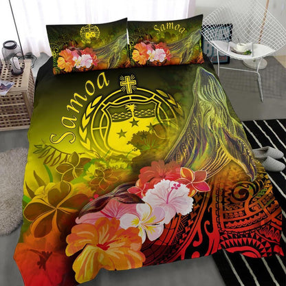 Samoa Bedding Set- Humpback Whale With Tropical Flowers (Yellow)