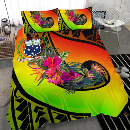 Samoa Bedding Set - Polynesian Hook And Hibiscus (Reggae)