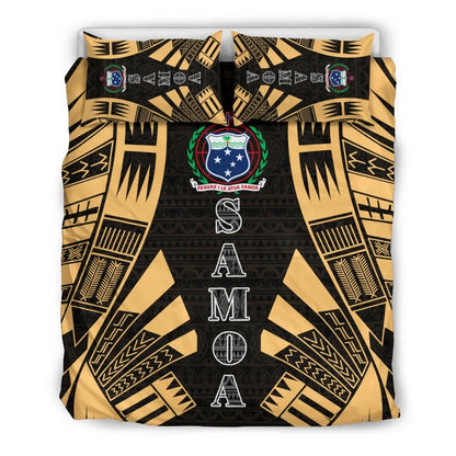 Samoa Duvet Cover Set - Polynesian Tattoo Gold